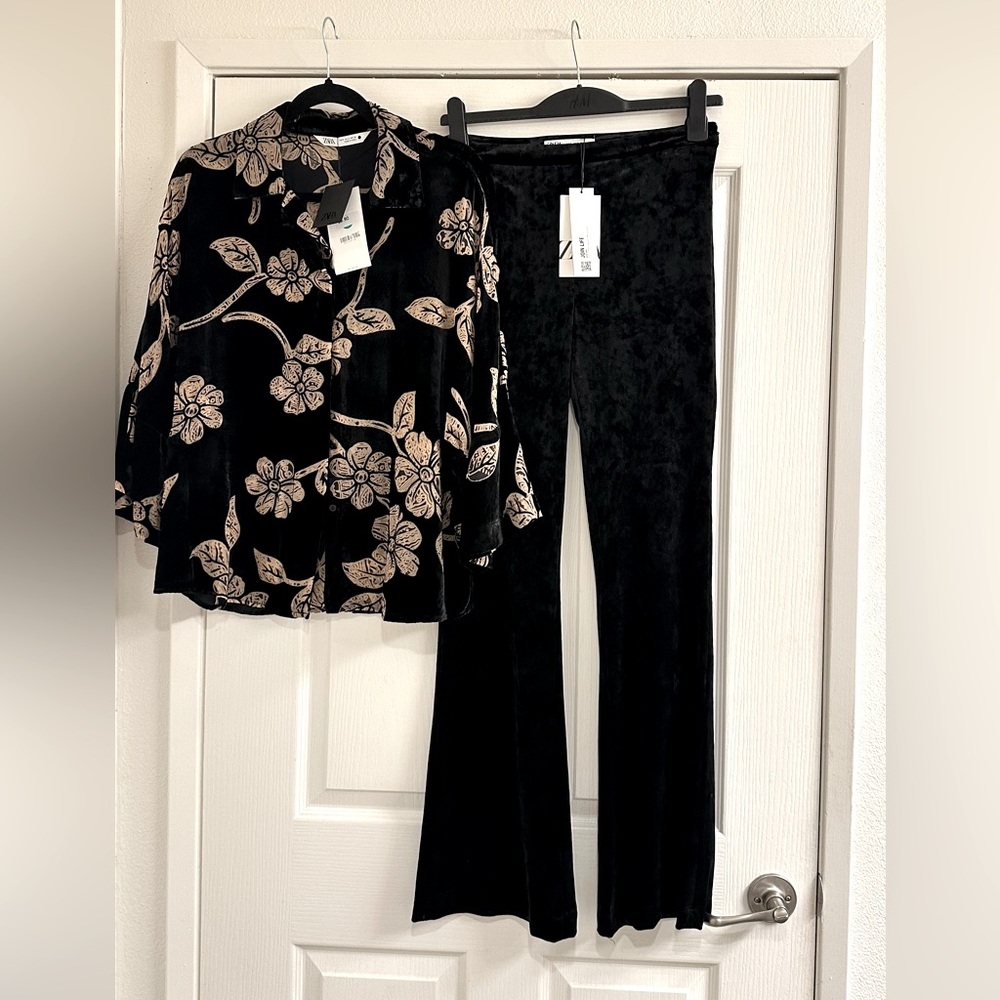 Velvet set (blouse and pants) ZARA
